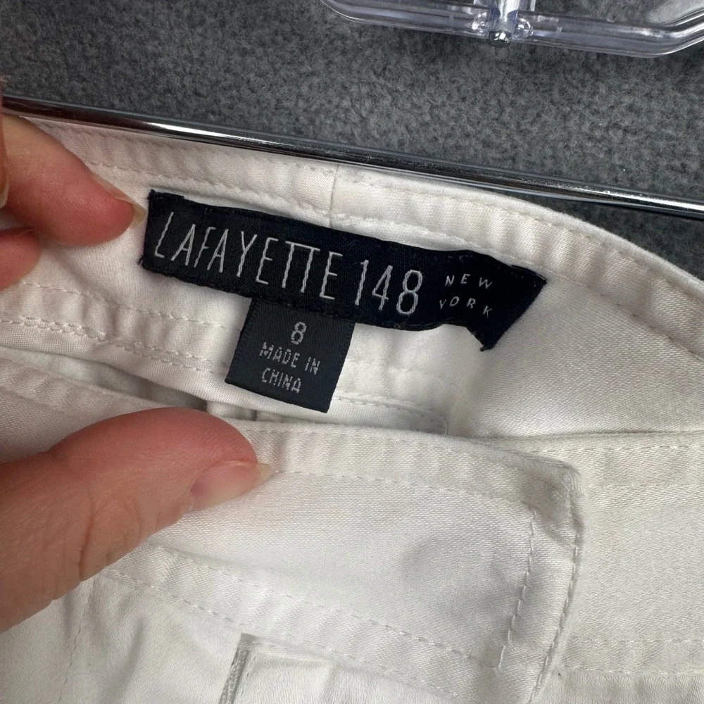 Lafayette 148 New York White Cotton Blend Cropped Utility Pants‎ Size 8